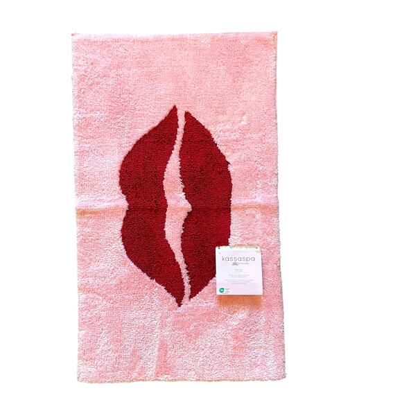 Pink Valentines Day Red Lips Bath Rug 21x34 Non Slip Bath Mat by Kassa Spa New - Picture 2 of 10